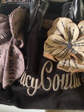 Juicy Couture Brown Velvet Tote with Pink Ribbon and Cream Flower